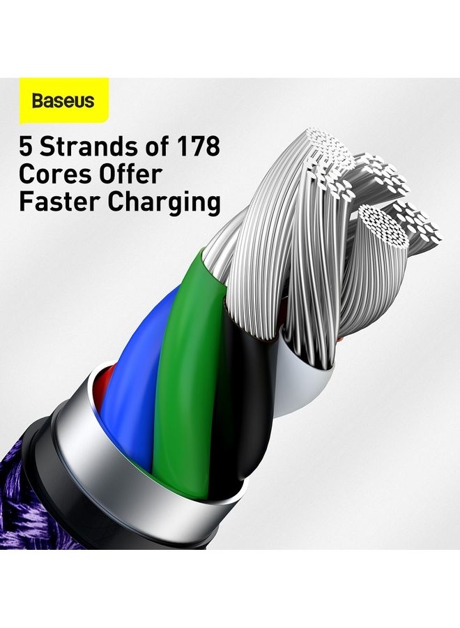 Baseus - USB C to Lightning Braided Nylon Fast Charging Data Transfer Cable 20W Power Delivery for iPhone 14/ 14 Pro Max/ 13 Pro/13 Pro Max/13/13 mini/ iPad 9/ 12 mini/12/12 Pro and All Lightning Series Silver/Purple - Image 1