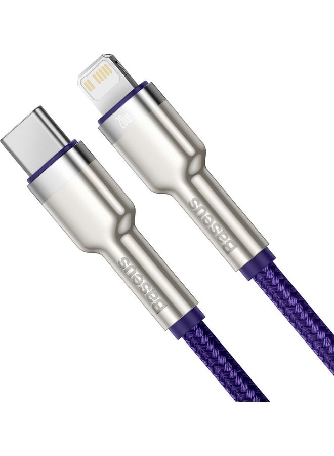 Baseus - USB C to Lightning Braided Nylon Fast Charging Data Transfer Cable 20W Power Delivery for iPhone 14/ 14 Pro Max/ 13 Pro/13 Pro Max/13/13 mini/ iPad 9/ 12 mini/12/12 Pro and All Lightning Series Silver/Purple - Image 1