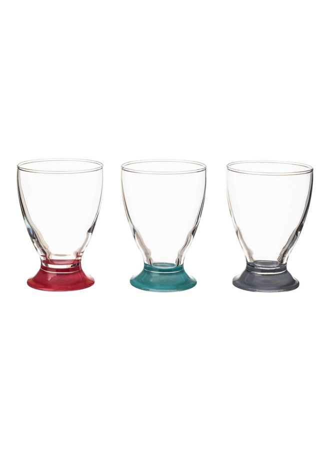 باساباتشي طقم 3 كاسات زجاج بقاعدة ملونة شفاف 195ملليلتر - Image 1