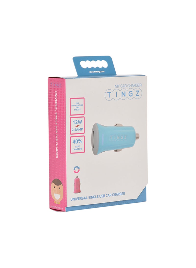 TINGZ My Car Charger 2.4A Universal Single USB Car Charger Blue/Pink  - Image 1