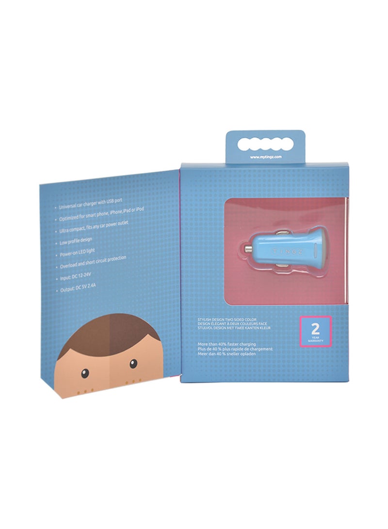 TINGZ My Car Charger 2.4A Universal Single USB Car Charger Blue/Pink  - Image 3