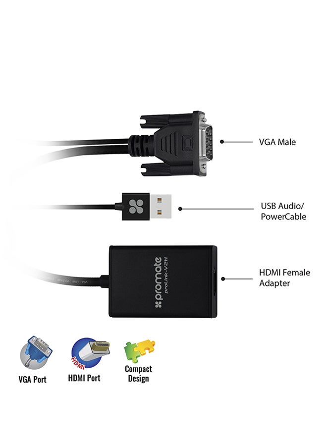 PROMATE - Vga To Hdmi Adaptor Kit With Audio Support Black - Image 1