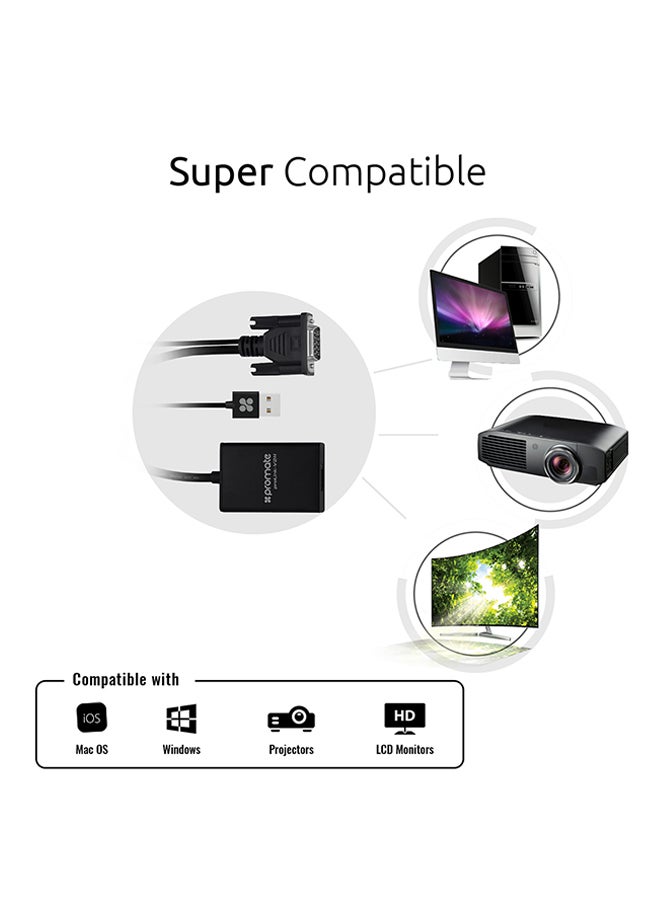 PROMATE - Vga To Hdmi Adaptor Kit With Audio Support Black - Image 1