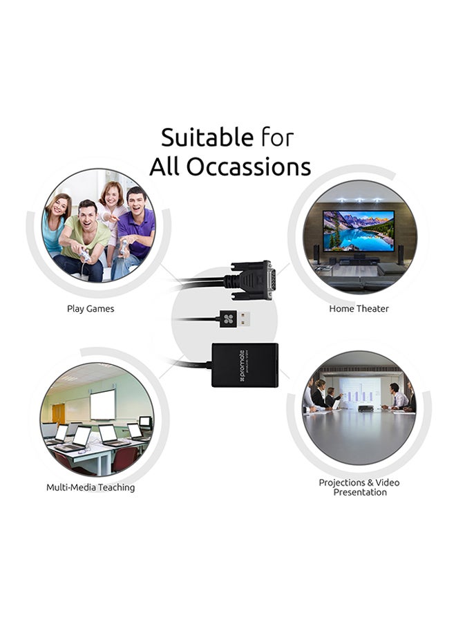 PROMATE - Vga To Hdmi Adaptor Kit With Audio Support Black - Image 1