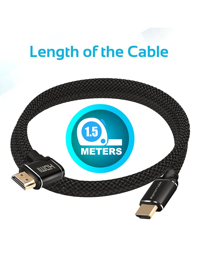 PROMATE Promate HDMI Cable, High-Speed 90 Degree Right-Angle 4K HDMI 1.5 Meter Cable with 3D Video Support and 24K Gold Plated Connectors, proLink4K1-150 Black  - Image 5