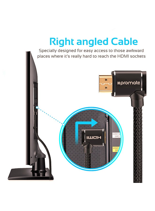PROMATE Promate HDMI Cable, High-Speed 90 Degree Right-Angle 4K HDMI 1.5 Meter Cable with 3D Video Support and 24K Gold Plated Connectors, proLink4K1-150 Black  - Image 3