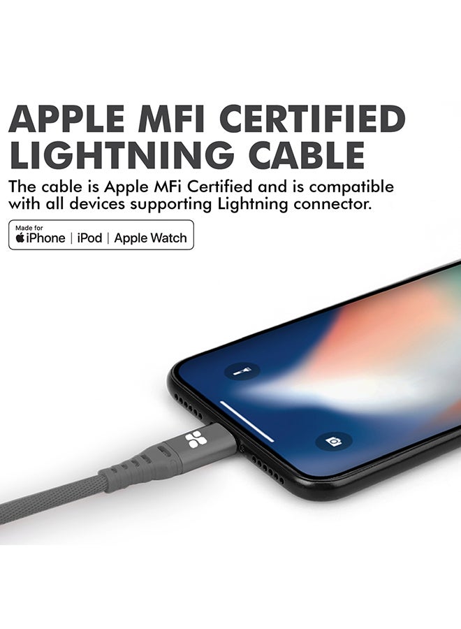 PROMATE - USB Cable, Apple MFi Certified Nylon Braided USB 1.2m Cord with 2.4A Fast Sync Charge Cable, Anti-Tangle Design and Short-Circuit Protection for Apple Lightning Connector Enabled Devices, NerveLink-I Grey - Image 1