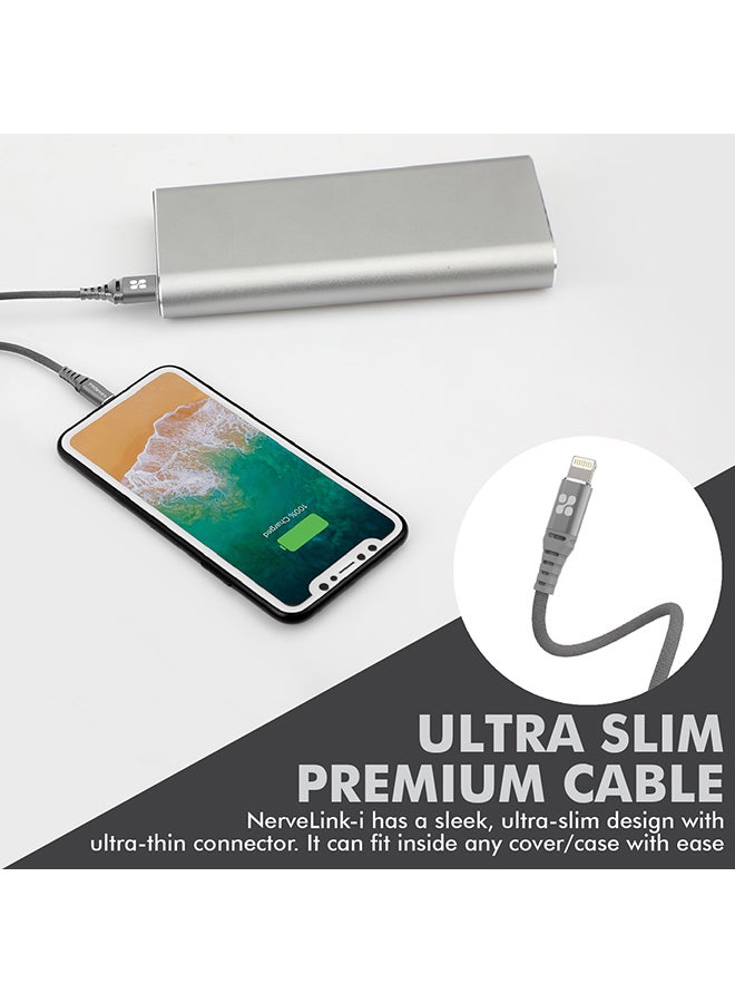 PROMATE - USB Cable, Apple MFi Certified Nylon Braided USB 1.2m Cord with 2.4A Fast Sync Charge Cable, Anti-Tangle Design and Short-Circuit Protection for Apple Lightning Connector Enabled Devices, NerveLink-I Grey - Image 1
