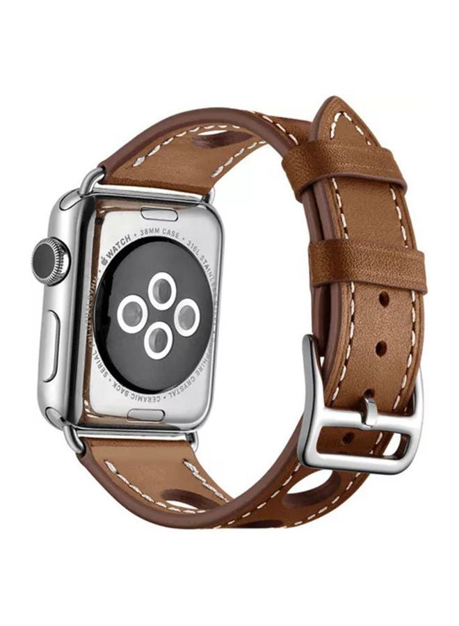Smartwatch Band 42mm Hole Hollow Style Leather For Iwatch Series 1 2 3 Brown - Image 2