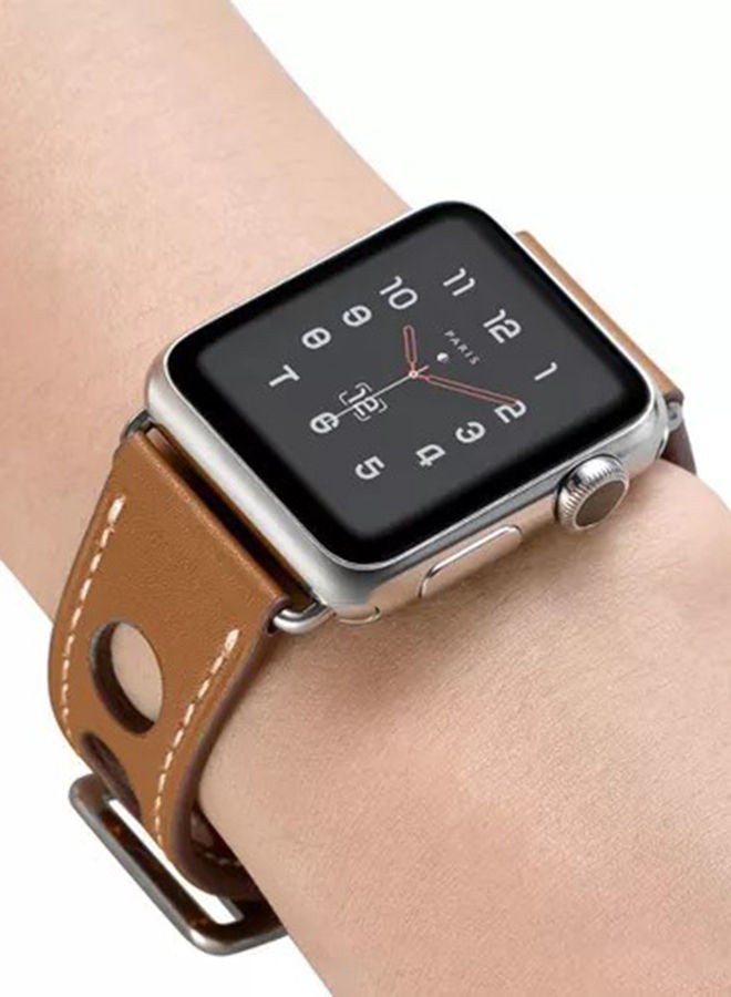 Smartwatch Band 42mm Hole Hollow Style Leather For Iwatch Series 1 2 3 Brown - Image 5