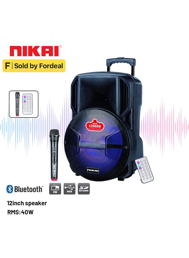 NIKAI Trolley Speaker With Bluetooth, With Woofer, LED light, Functions FM Radio, USB, Mic, Remote, TF Card, 12 Inch Long Speaker, 40 W RMS, Extendable Handle - NTROY12402 black - Image 2