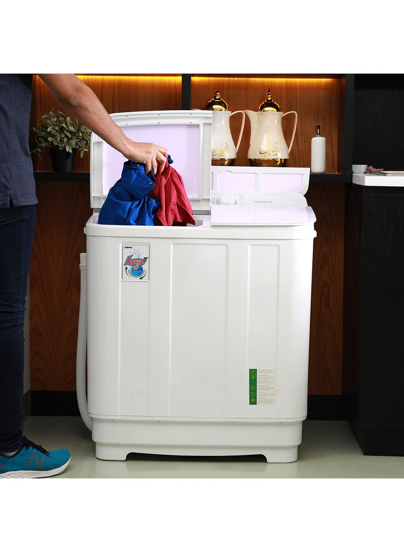 GEEPAS - Twin Tub Semi-Automatic Washing Machine- GSWM6466| Hidden Control Panel and Semi-Automatic Top Load Washing Machine| Spin Capacity: 7.0 KG| White 400 W GSWM6466 White - Image 1