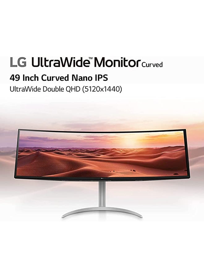 LG - 49" Inch 32:9 Curved UltraWide Dual QHD 144Hz Nano IPS Curved Monitor With HDMI 2.1, USB Type-C(90W) Tilt/Height/Swivel Adjustable - 49WQ95C-W | White - Image 1