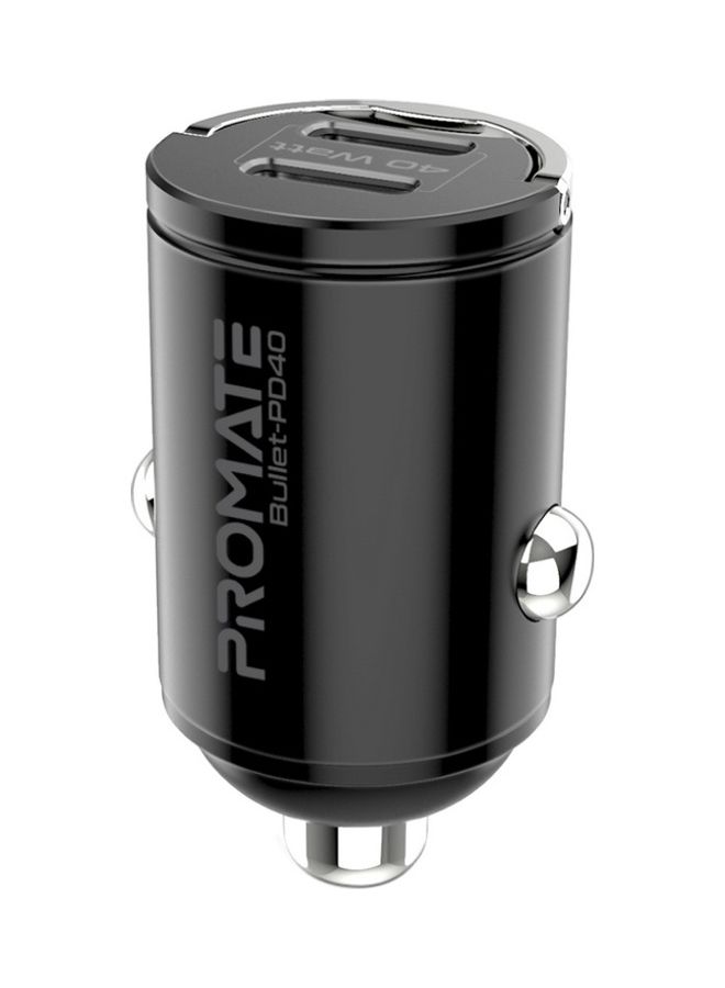 PROMATE iPhone 15,Car Charger Ultra-Compact Fast 40W Power Delivery Adapter With Dual USB-C Ports Built-In Mini Handle Aluminum Alloy And Short-Circuit Protection,Galaxy S22 Black Black  - Image 1