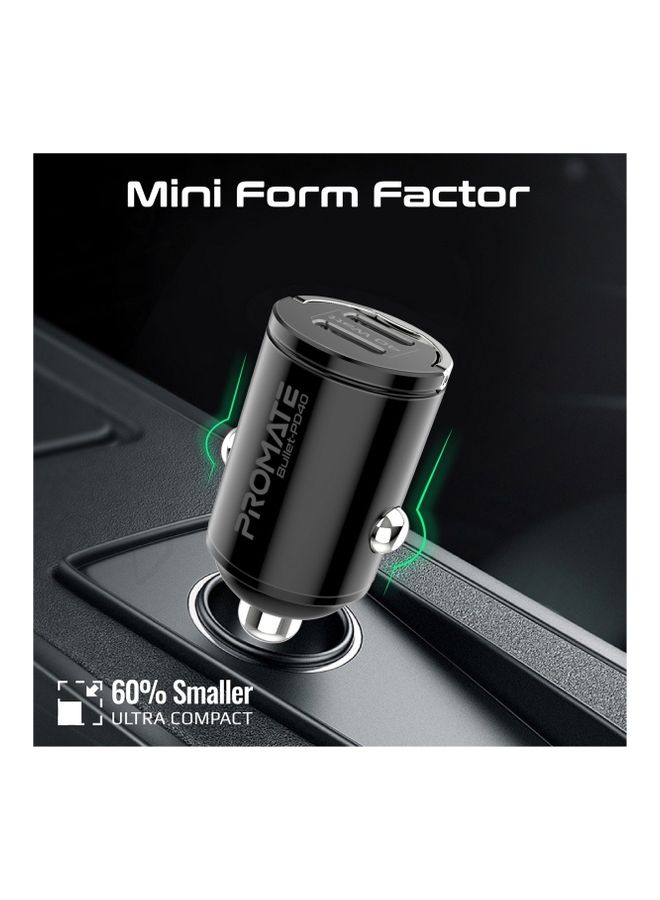 PROMATE iPhone 15,Car Charger Ultra-Compact Fast 40W Power Delivery Adapter With Dual USB-C Ports Built-In Mini Handle Aluminum Alloy And Short-Circuit Protection,Galaxy S22 Black Black  - Image 4