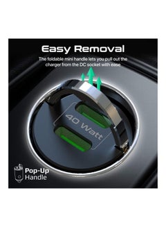 PROMATE iPhone 15,Car Charger Ultra-Compact Fast 40W Power Delivery Adapter With Dual USB-C Ports Built-In Mini Handle Aluminum Alloy And Short-Circuit Protection,Galaxy S22 Black Black  - Image 5