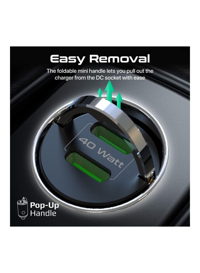 PROMATE iPhone 15,Car Charger Ultra-Compact Fast 40W Power Delivery Adapter With Dual USB-C Ports Built-In Mini Handle Aluminum Alloy And Short-Circuit Protection,Galaxy S22 Black Black  - Image 5