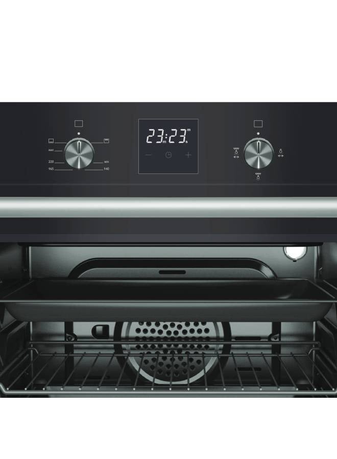 60 cm Gas Oven + Fan, Elegant Black Glass Design, Automatic Ignition, Auto Cooling Fan, Touch Digital Reminder, Thermostatic Control with FFD, Convenient Detachable Side Wire Racks, Inox Capped Knobs, Aluminium Handle, Enamelled Cavity NBI63020 Black