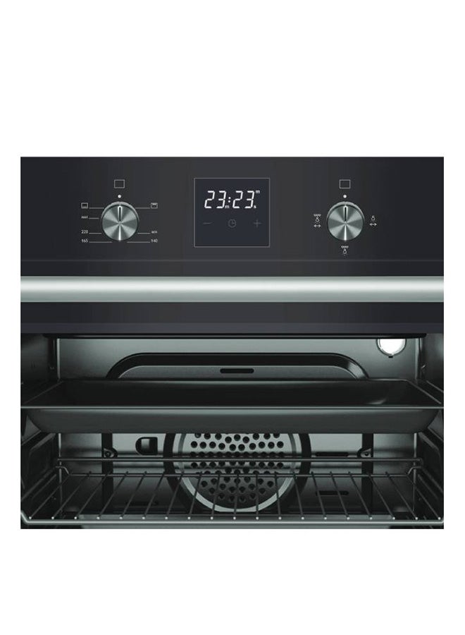 60 cm Gas Oven + Fan, Elegant Black Glass Design, Automatic Ignition, Auto Cooling Fan, Touch Digital Reminder, Thermostatic Control with FFD, Convenient Detachable Side Wire Racks, Inox Capped Knobs, Aluminium Handle, Enamelled Cavity NBI63020 Black