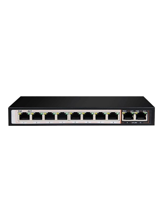 8GE PoE+ 2GE Uplink Switch, 250m Distance,10 Port 10/100/1000 Mbps, 6kV Light Protection, 120 Watts PoE Budget, Flow Control | DGS-F1010P-E Black - v1677139645/N53387030A_1