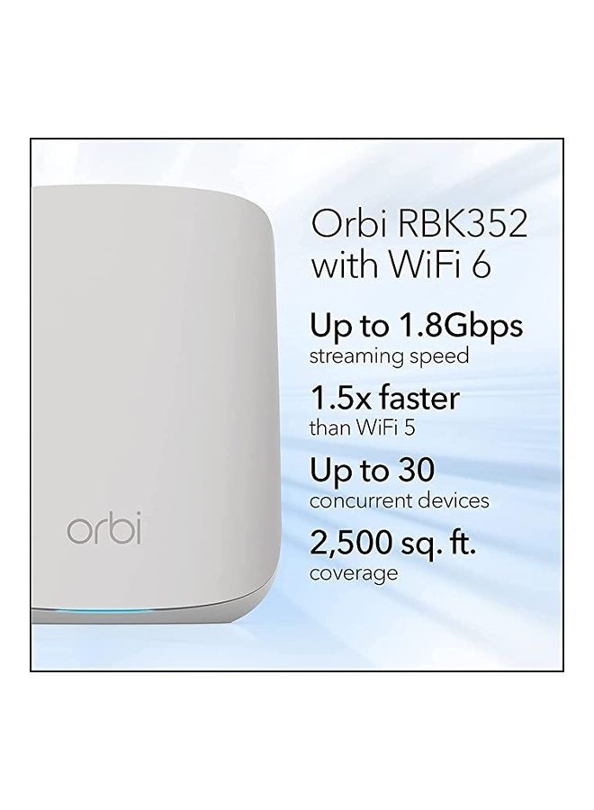 NETGEAR - Orbi Mesh WiFi System (RBK352) | WiFi 6 Mesh Router with 1 Satellite Extender |WiFi Mesh Whole Home Dual Band Coverage up to 2,500 sq. ft. and 30+ Devices | AX1800 WiFi 6 (Up to 1.8 Gbps) White - Image 1