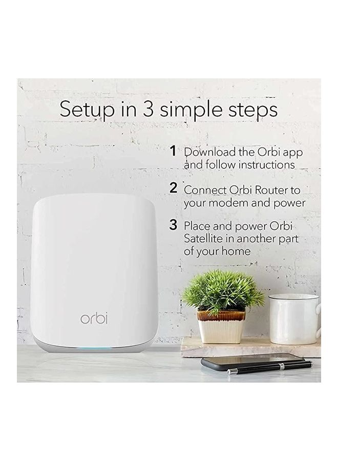 NETGEAR - Orbi Mesh WiFi System (RBK352) | WiFi 6 Mesh Router with 1 Satellite Extender |WiFi Mesh Whole Home Dual Band Coverage up to 2,500 sq. ft. and 30+ Devices | AX1800 WiFi 6 (Up to 1.8 Gbps) White - Image 1