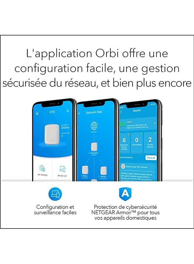 NETGEAR - Orbi Mesh WiFi System (RBK352) | WiFi 6 Mesh Router with 1 Satellite Extender |WiFi Mesh Whole Home Dual Band Coverage up to 2,500 sq. ft. and 30+ Devices | AX1800 WiFi 6 (Up to 1.8 Gbps) White - Image 1