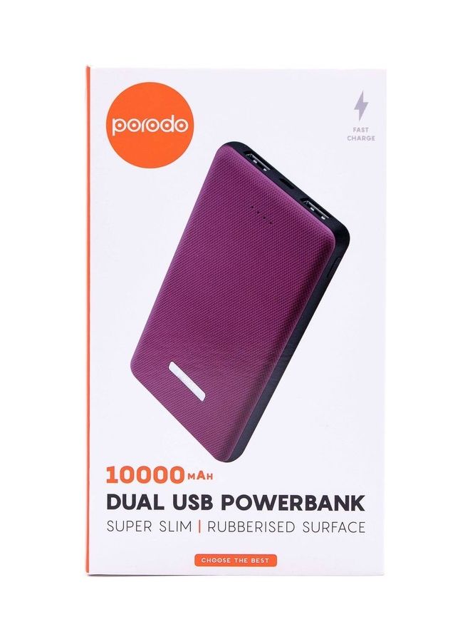 porodo - 10000 mAh Dual USB Universal Power Bank With Rubberized Surface, Compact Slim Design Portable Charger Powerbank With LED Battery Indicator Compatible For Smartphones Red - Image 1