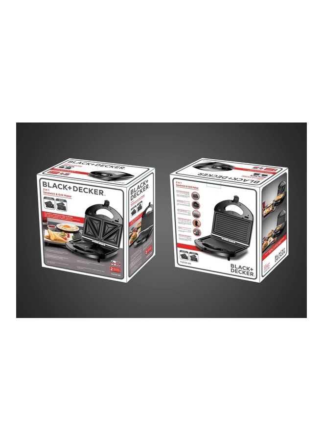 BLACK+DECKER - Sandwich & Grill Maker Non-Stick 2-in-1 Interchangeable Sandwich and Grill Maker With Indicator and Ready to Cook Lights 780 W TS2120-B5 Black and Sliver - Image 1