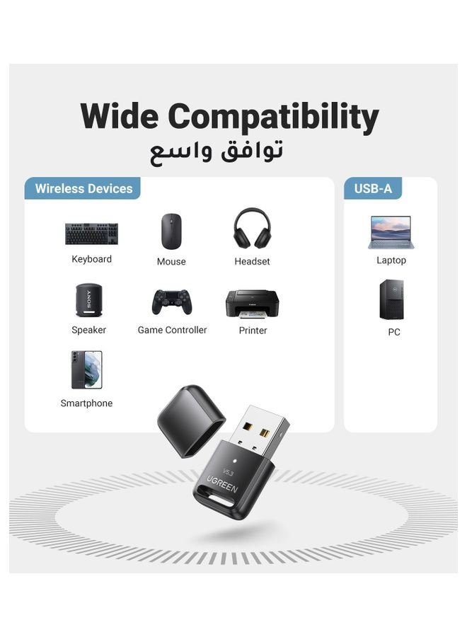 Ugreen - USB Bluetooth Adapter For PC Bluetooth Dongle for Wireless Mouse, Keyboard, Xbox, Switch Pro Controllers, Laptop, Headsets, Speakers, PS5 ,Driver-free Wireless  Adapter for Windows 8.1/10/11 Black - Image 1