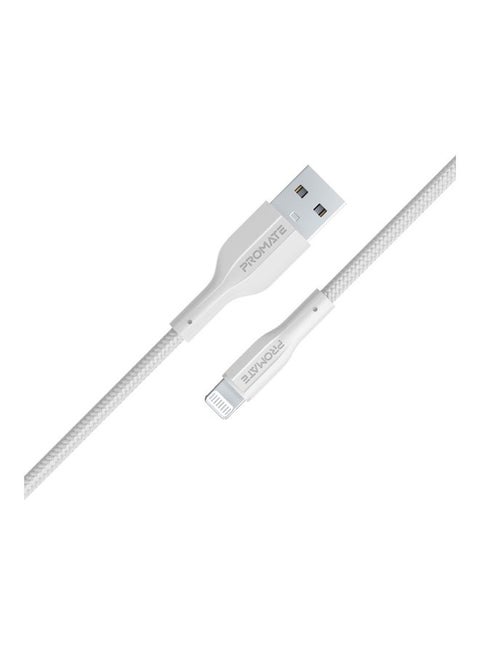 USB-A to Lightning Cable, Durable 10W USB-A to Lightning Charger with 480 Mbps Data Transfer, 10000 Bend Test and 100 cm Anti-Tangle Silicone Cord for iPhone 14, iPad, AirPods Pro, XCord-Ai. White
