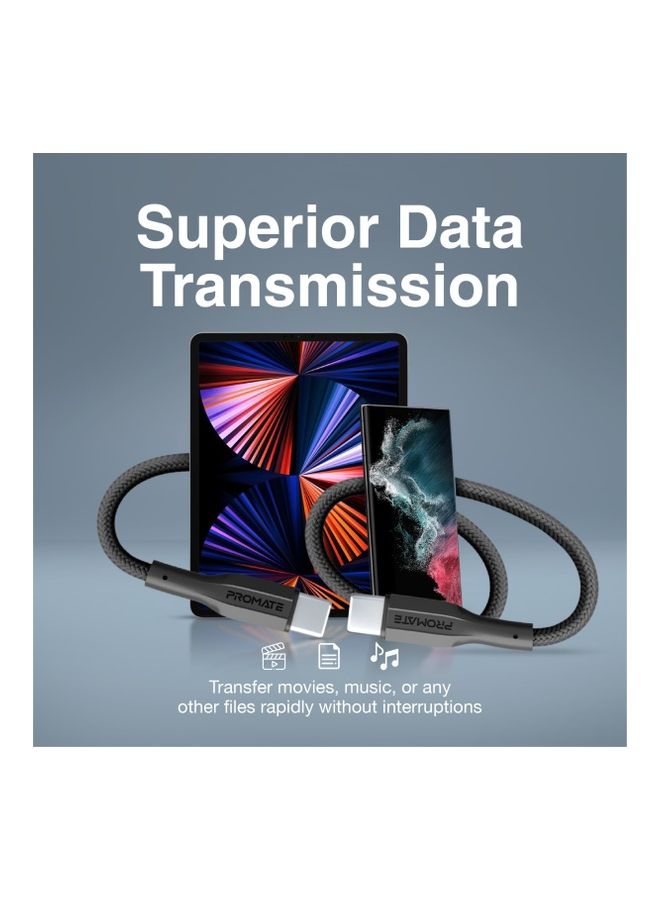 بروميت كابل USB-C إلى USB-C، كابل شحن سريع 60 وات ممتاز من النوع C مع مزامنة بيانات 480 ميجابت في الثانية وكابل سيليكون مضاد للتشابك بطول 100 سم لهاتف Samsung Galaxy S22 وiPad Air وDell XPS 13 وXCord-CC - Image 3