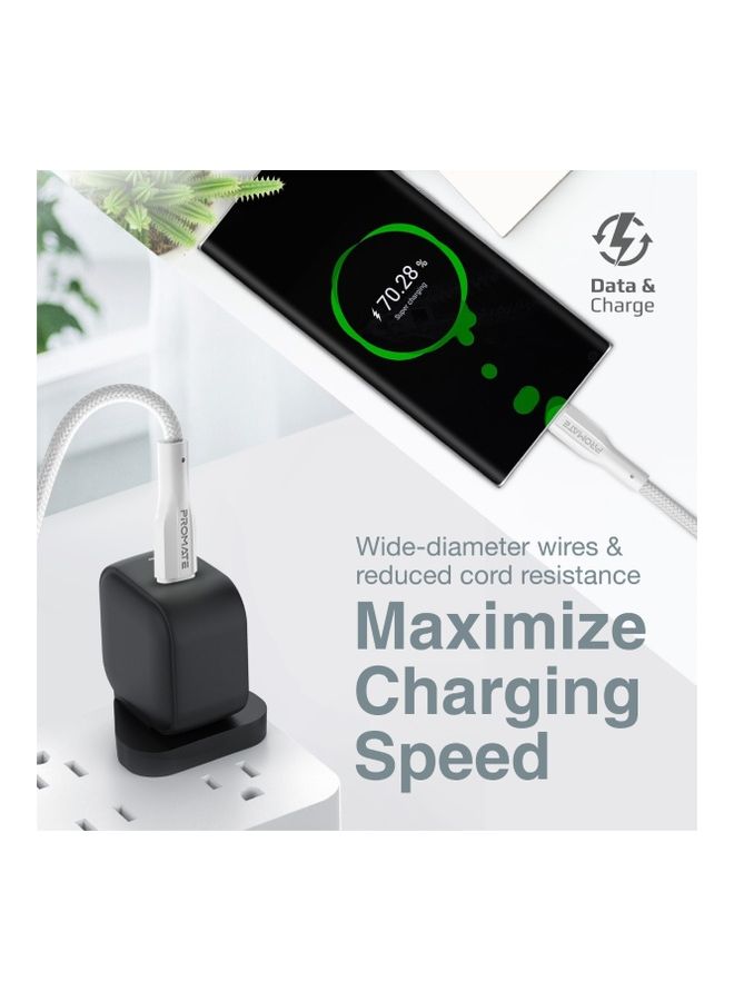 USB-C to USB-C Cable, Premium 60W Power Delivery Fast Charging Type-C Cable with 480Mbps Data Sync and 100cm Anti-Tangle Silicone Cord for Samsung Galaxy S25, iPad Air, Dell XPS 13, XCord-CC. - White