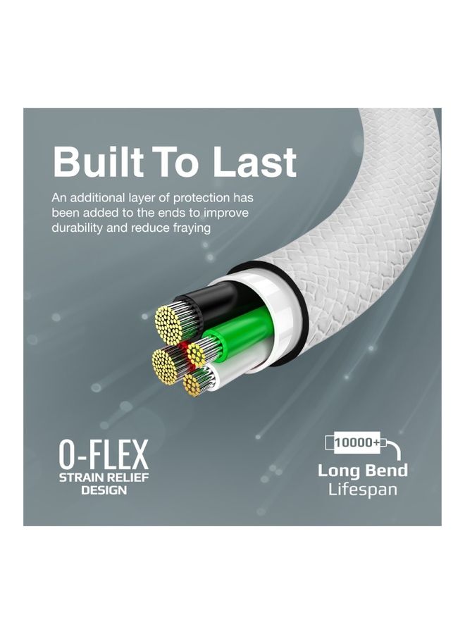 USB-C to USB-C Cable, Premium 60W Power Delivery Fast Charging Type-C Cable with 480Mbps Data Sync and 100cm Anti-Tangle Silicone Cord for Samsung Galaxy S25, iPad Air, Dell XPS 13, XCord-CC. - White