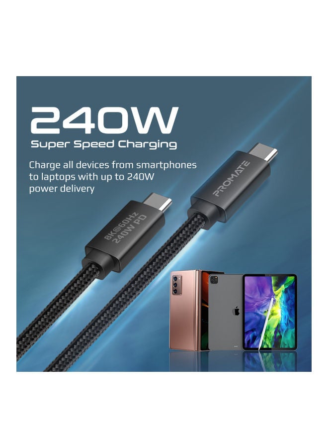 بروميت كابل iPhone 15، كابل USB4 بدقة UHD 8k 60 هرتز، 240 وات PD، مزامنة بيانات 40 جيجابت في الثانية ومتوافق مع Thunderbolt 4، PrimeLinkC40-2M أسود  - Image 4