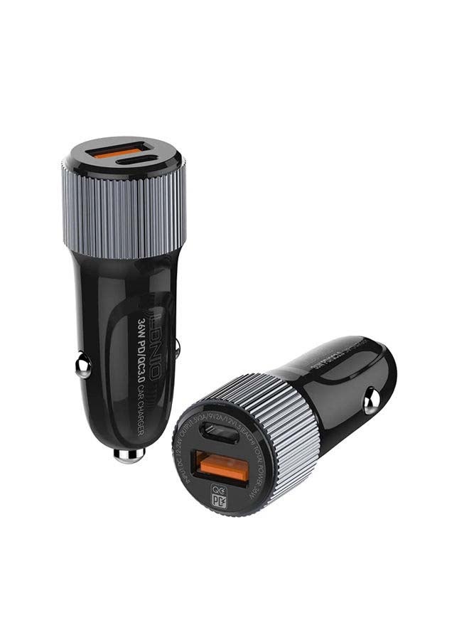 LDNIO - Dual Ports USB-A & USB-C Turbo Power Engine Car Charger With Lightning Cable Black - Image 1