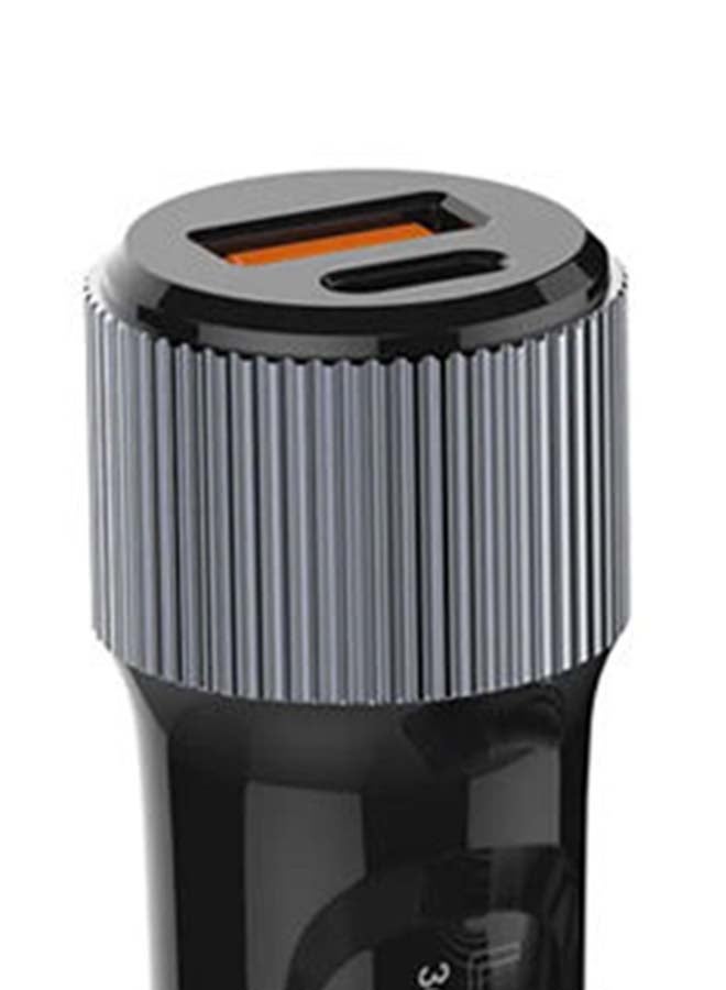 LDNIO - Dual Ports USB-A & USB-C Turbo Power Engine Car Charger With Lightning Cable Black - Image 1