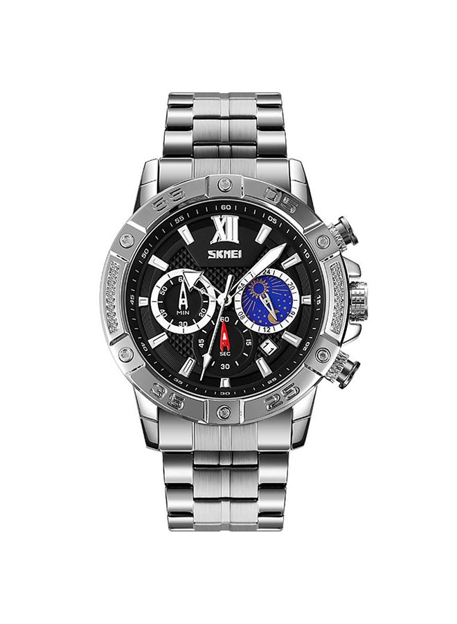 SKMEI Men's Japan Quartz Movement Top Brand Luxury Stainless Steel Moon Phase Chrono WristWatch 5329SIBU  - Image 1