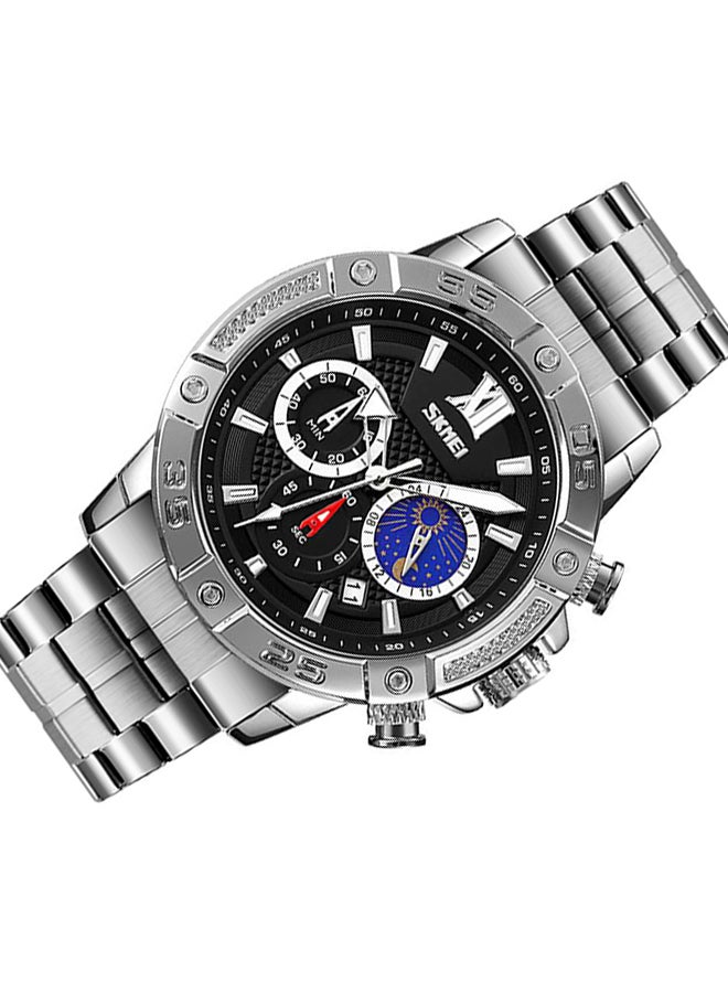 SKMEI Men's Japan Quartz Movement Top Brand Luxury Stainless Steel Moon Phase Chrono WristWatch 5329SIBU  - Image 5
