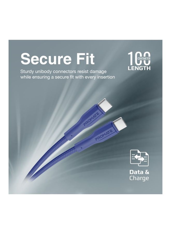 PROMATE - Usb-C To Usb-C Cable Premium 60W Power Delivery Fast Charging Type-C Navy - Image 1