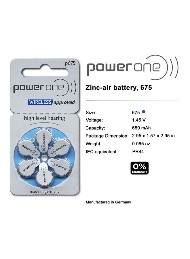 PowerOne - 1.45V Original High Level Hearing Aid Batteries P675 Pack of 6 pieces - Image 1