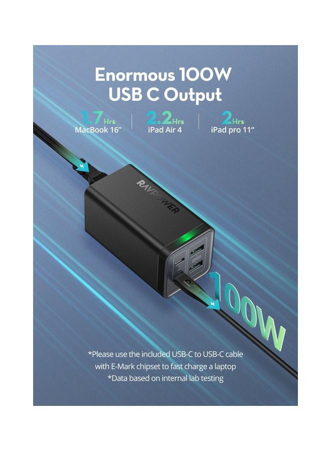 RAVPOWER PD 120W 4 Port Desktop Charger UK Version With 100W USB C Braided Cable Black  - Image 3