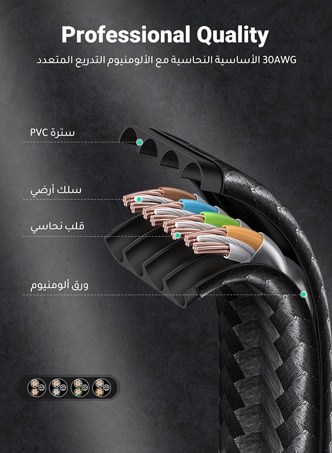 Ugreen - UGREEN Ethernet Cable Cat7 Ribbon Braided Flat Wire RJ45 Cable 10Gbps 600MHz High Speed Patch Cord Compatible with PS4,PS5, WiFi Extender, Smart TV, Switch, Raspberry, Modem, Router (3M) Black - Image 1