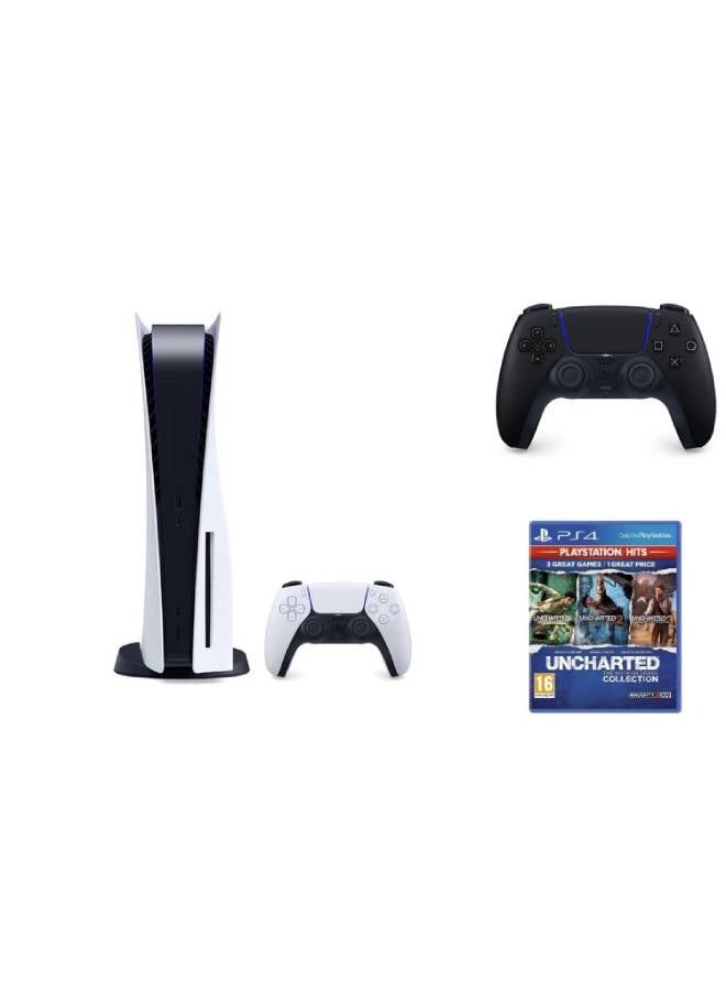 Sony PlayStation 5 Console (Disc Version) + Extra Black Midnight Controller + Uncharted Collection Hits CD PlayStation 4 - Image 1
