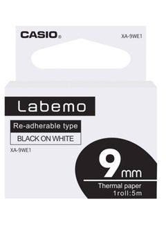 CASIO Label Printer Tape 9mm Re-Adherable Black on White Casio XA-9WE1-W-DJ Multicolour  - Image 1
