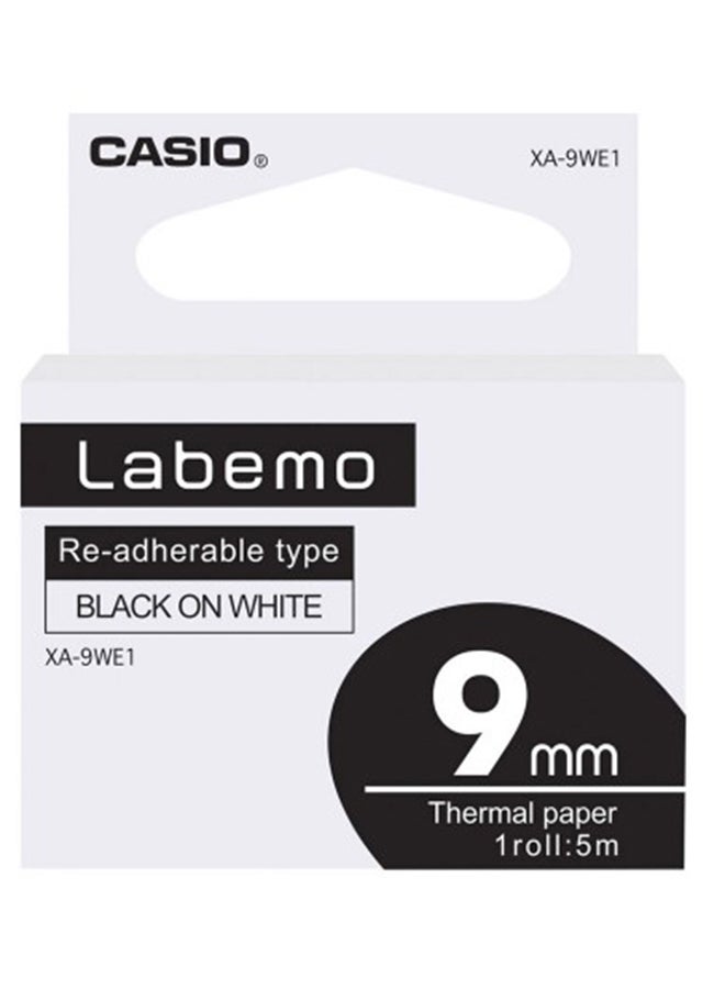CASIO - Label Printer Tape 9mm Re-Adherable Black on White Casio XA-9WE1-W-DJ Multicolour - Image 1