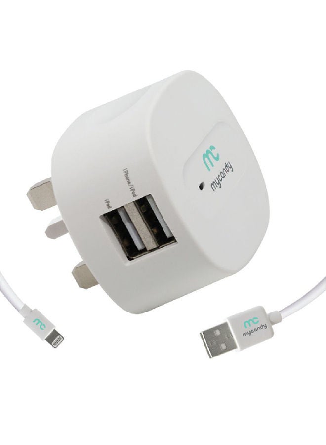 MYCANDY 3.4A Dual USB Travel Charger With 1M MFI Lightening White - Image 3