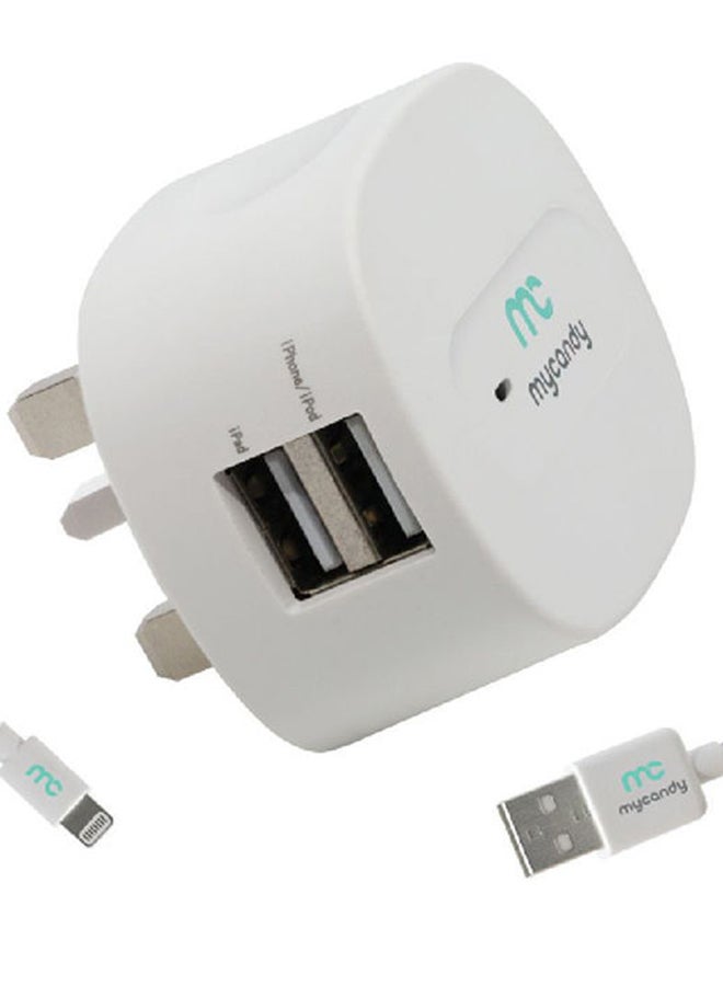 MYCANDY 3.4A Dual USB Travel Charger With 1M MFI Lightening White - Image 4