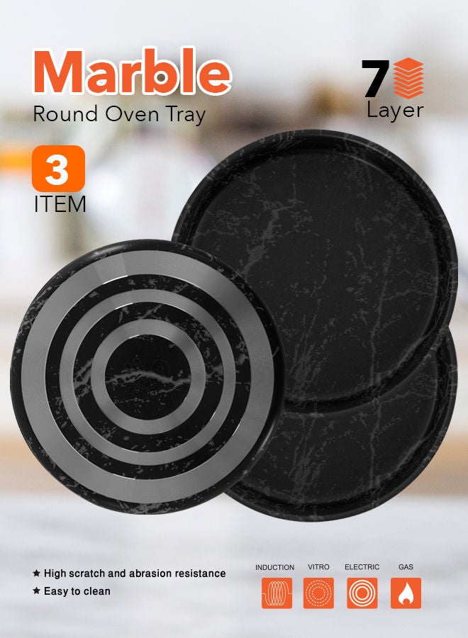 جراندي صينية فرن دائرية من الرخام أسود/أبيض 24, 26, 30سم - Image 2