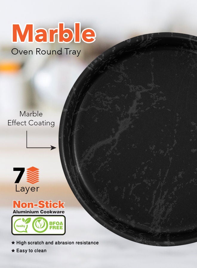 جراندي صينية فرن دائرية من الرخام أسود/أبيض 24, 26, 30سم - Image 5